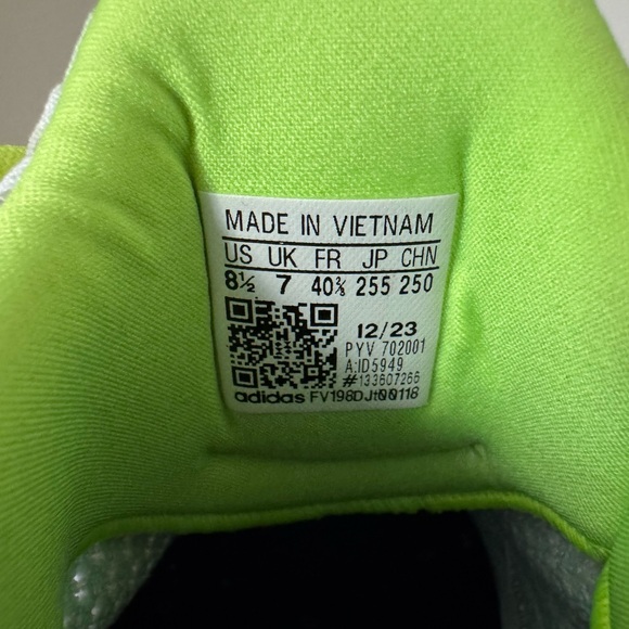 adidas White Sneakers with Pink Stripes and Neon Yellow Laces - Picture 2 of 5